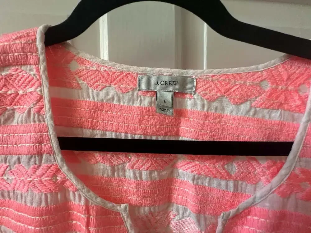 J. Crew Embroidered Pink Boho Tunic Swim Cover Up